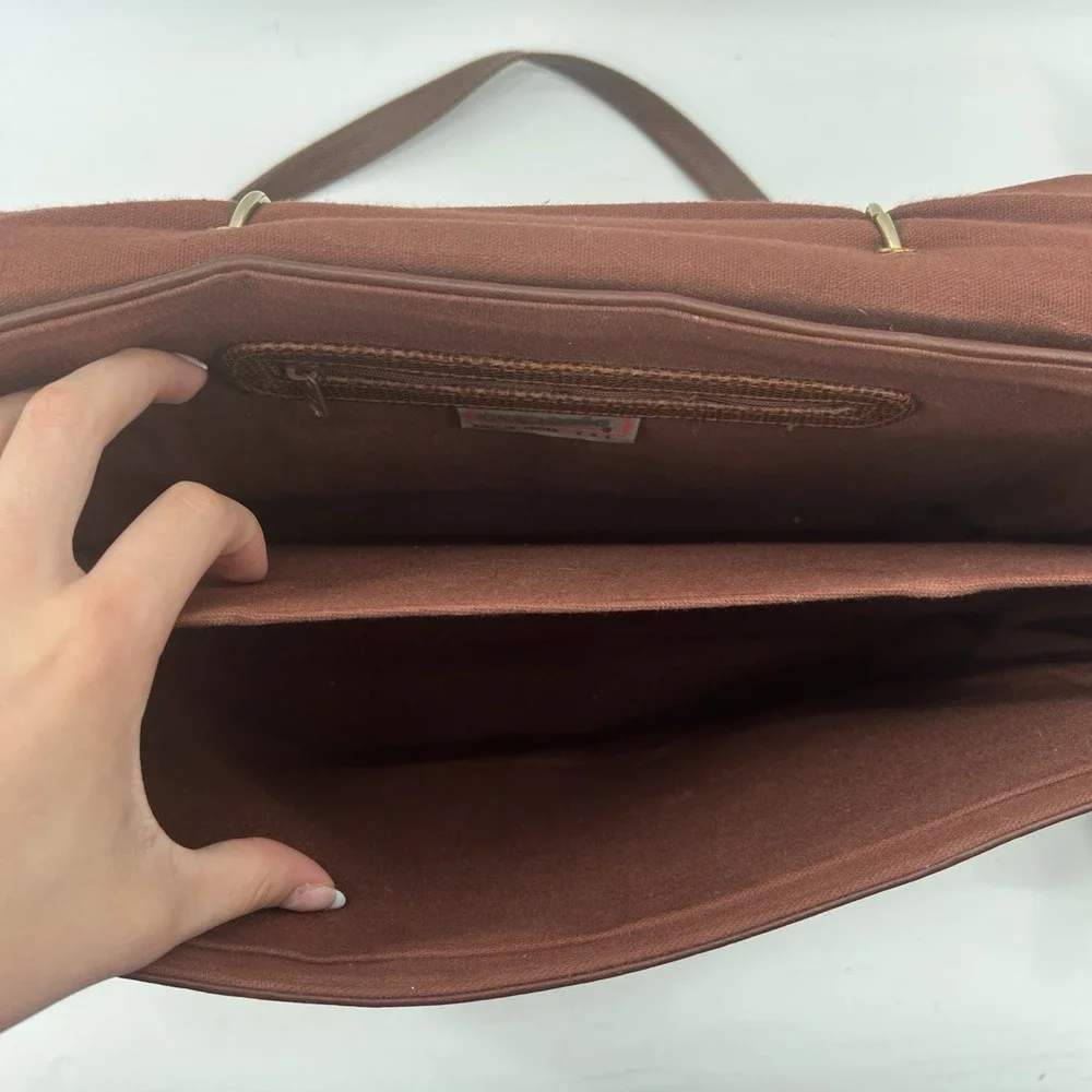 Vintage Capezio Brown Leather Bag Laptop Briefcase Snake Print Gold Tone